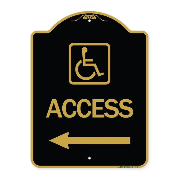 Signmission Access W/ Updated Isa and Left Arrow, Black & Gold Aluminum Architectural Sign, 18" H, BG-1824-24358 A-DES-BG-1824-24358 - main